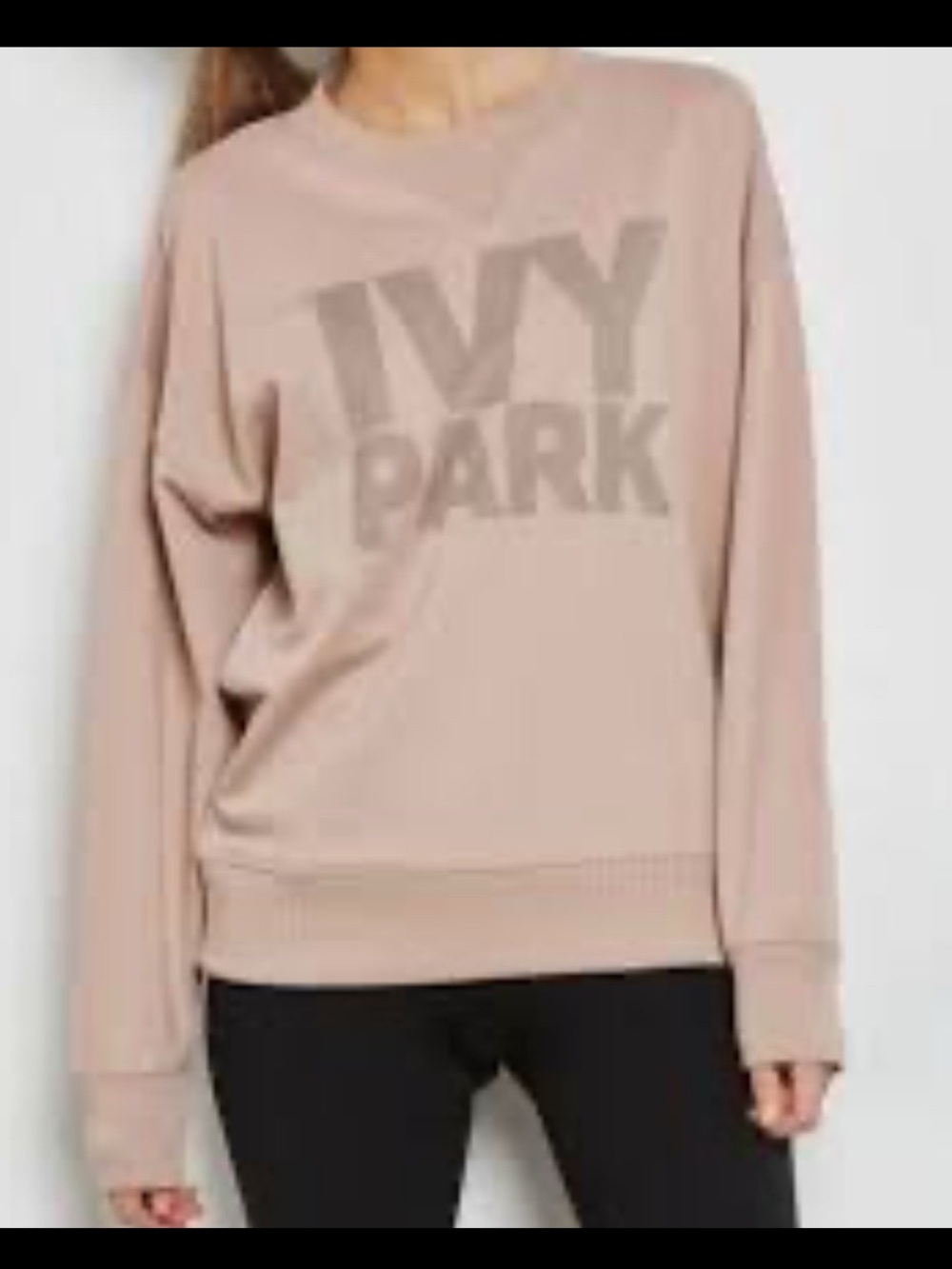 Ivy Park Blush Pink Raised Black Graphic Pullover Crewneck Sweater Size Medium